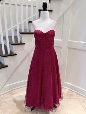 Ruby Red Corset-Style Tea Length Evening Gown, Size Medium